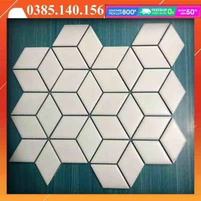 Gạch mosaic hình lục giác kim cương màu trắng men bóng VINKC001
