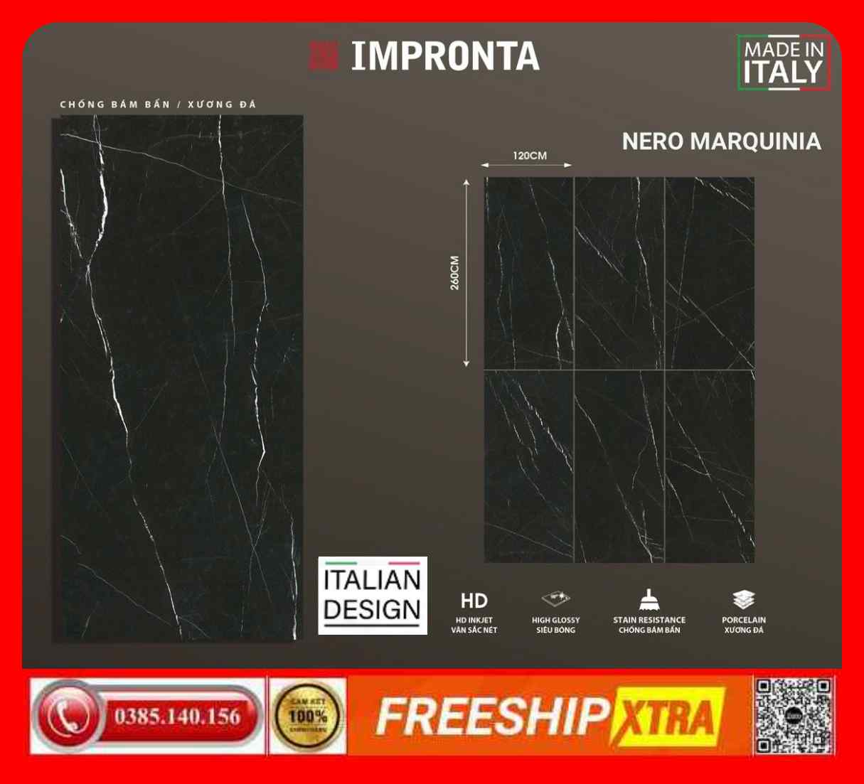 Gạch Italy 120x260 IMPRONTA NERO MARQUINIAL đá đen tia chớp xám