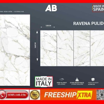 Gạch Italy 120x260 AB RAVENA PULIDOL màu trắng vân xám
