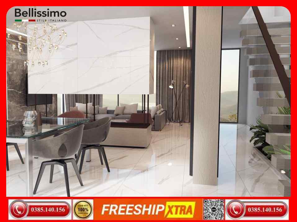 Gạch Italy 90×180 BELLISSIMO BL18901 đá trắng vân xám khói