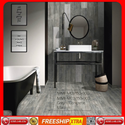 Gạch 15x90 Eurotile Mộc Miên MMI-M02 vân gỗ xám